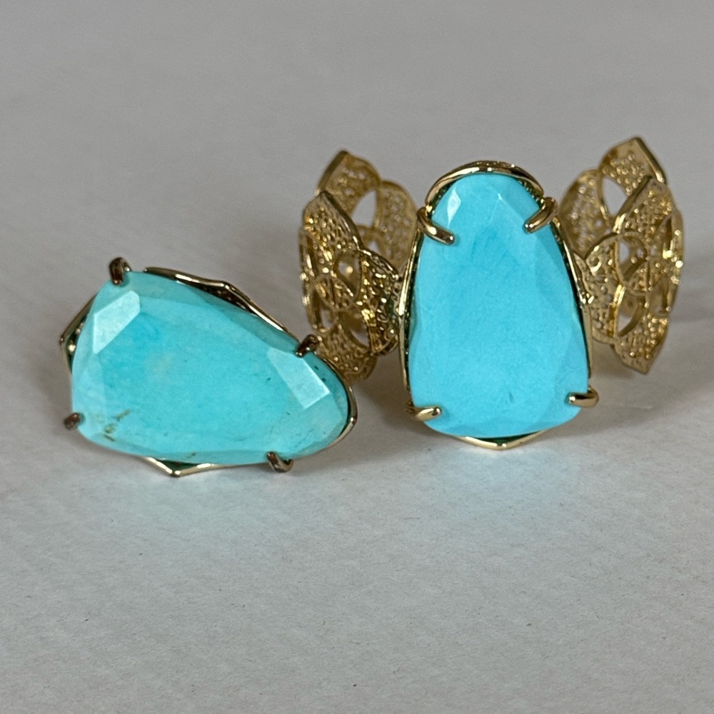 Vintage Kendra Scott Gold and Turquoise Statement Ring and Cuff Bracelet - Picture 12 of 14